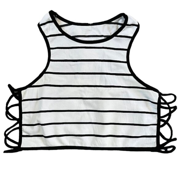 Free People NWOT Black and White Striped Side Cross Cropped Brami Tank Top M/L - Picture 4 of 6